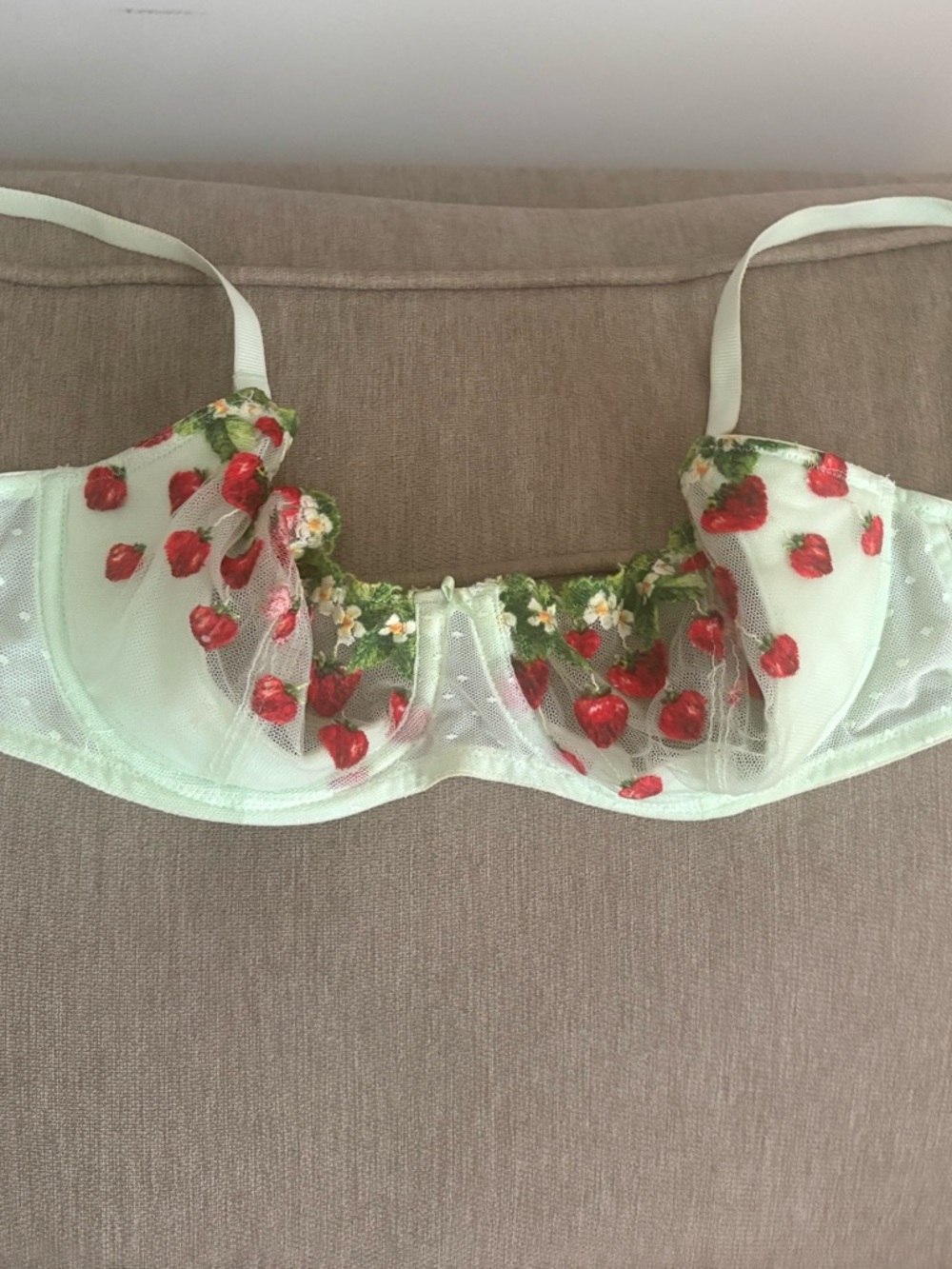 Victoria's Secret White Sheer Strawberry Embroidered Underwire Bra